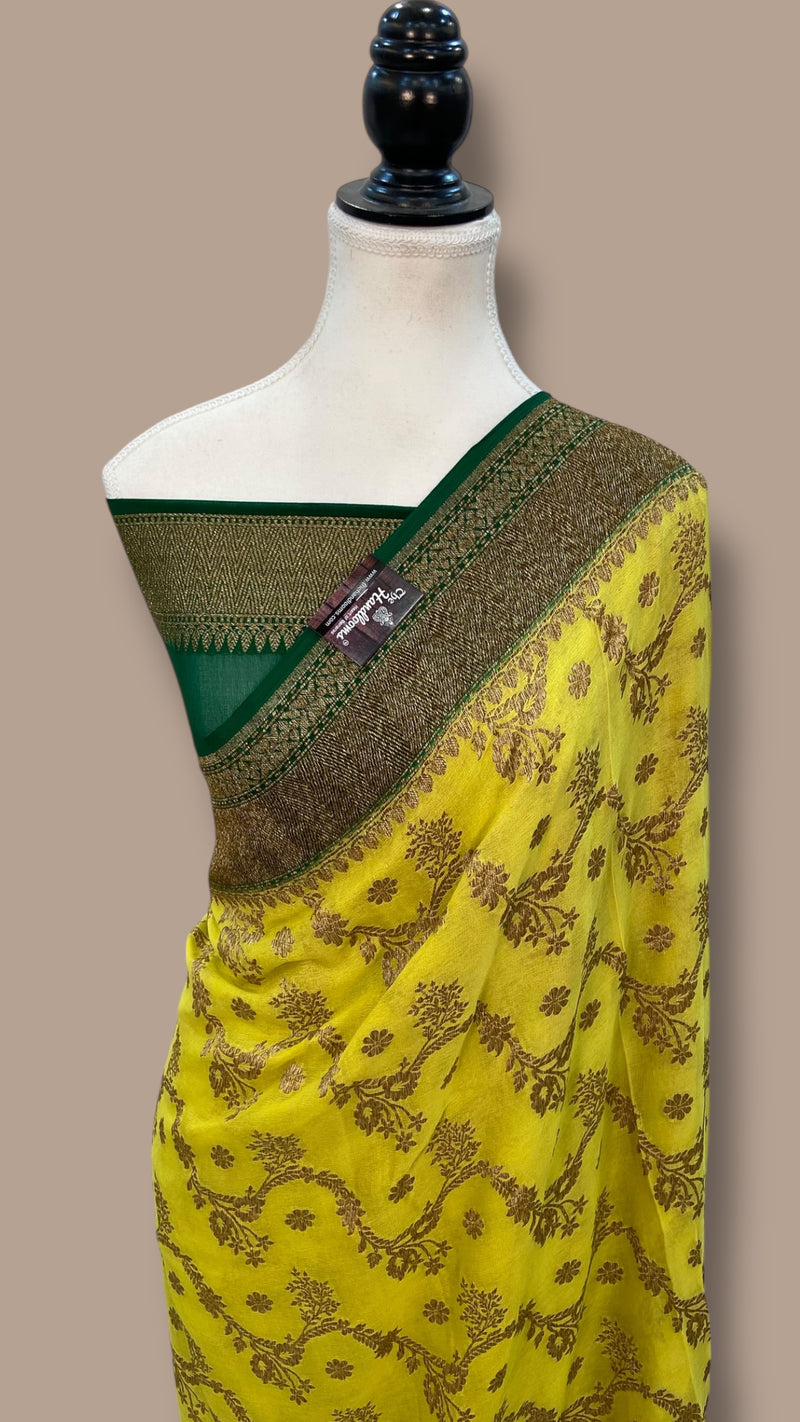 Khaddi Georgette Handloom Banarasi Saree - Antique Zari - The Handlooms