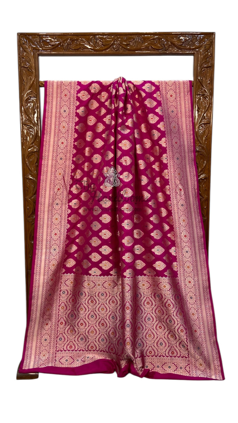 Pure Katan Silk Banarasi Handloom Saree - All over Jaal Work With Meenakari - The Handlooms