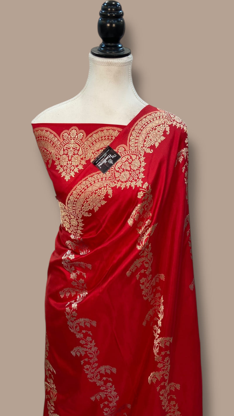 Pure Katan Silk Banarasi Handloom Saree - All over soona roopa  Kadua stripe - The Handlooms