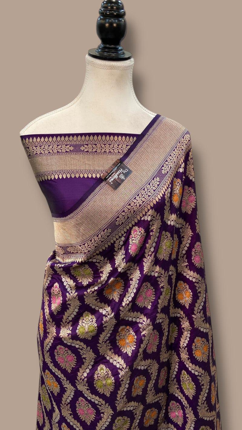 Pure Katan Silk Banarasi Handloom Saree - All over Jaal Work With Meenakari - The Handlooms