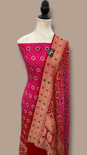 Pure Khaddi Georgette Bandhej Banarasi Dress material With Meenakari - The Handlooms