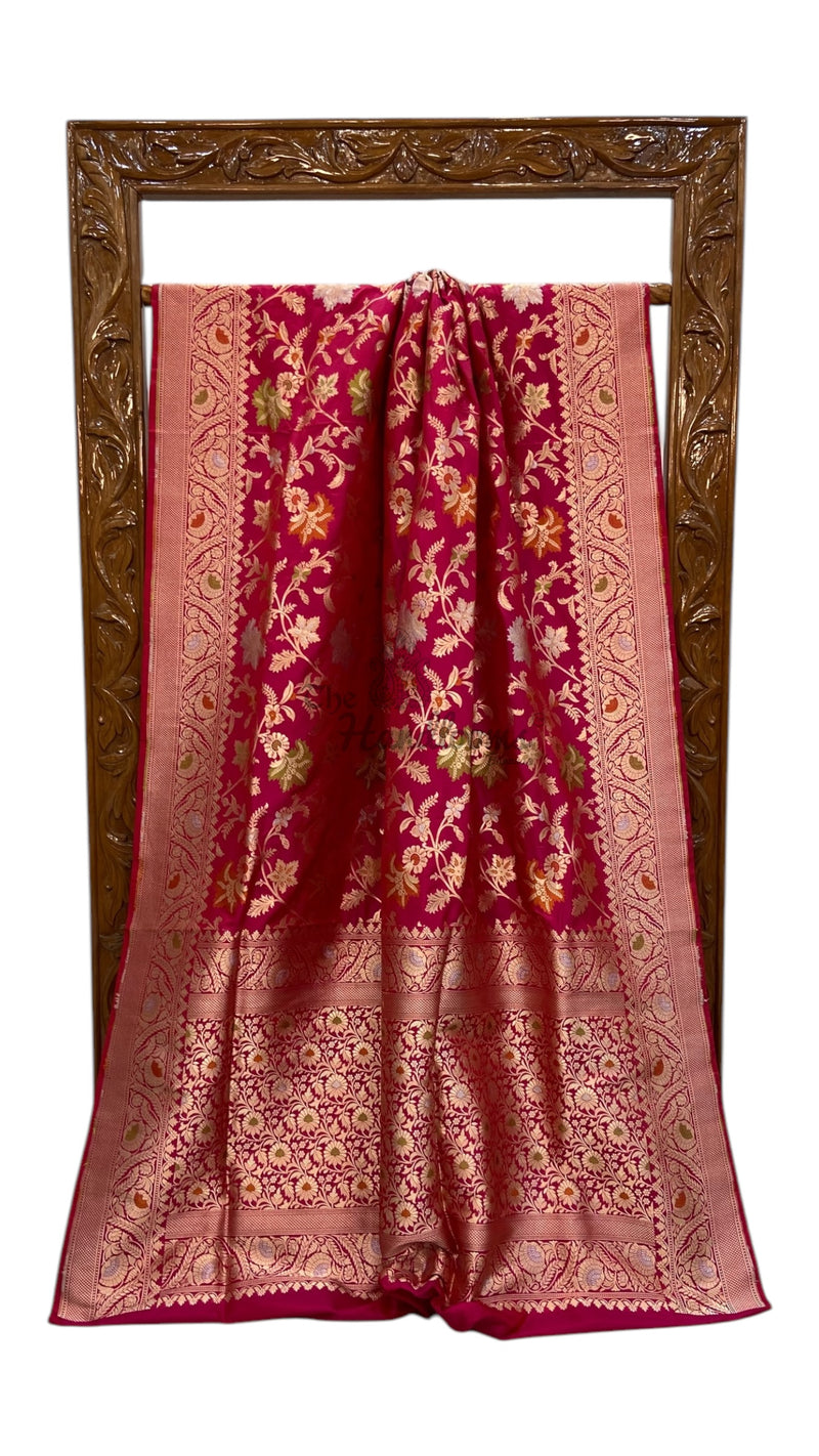 Pure Katan Silk Banarasi Handloom Saree - All Over Jaal Work With Meenakari - The Handlooms