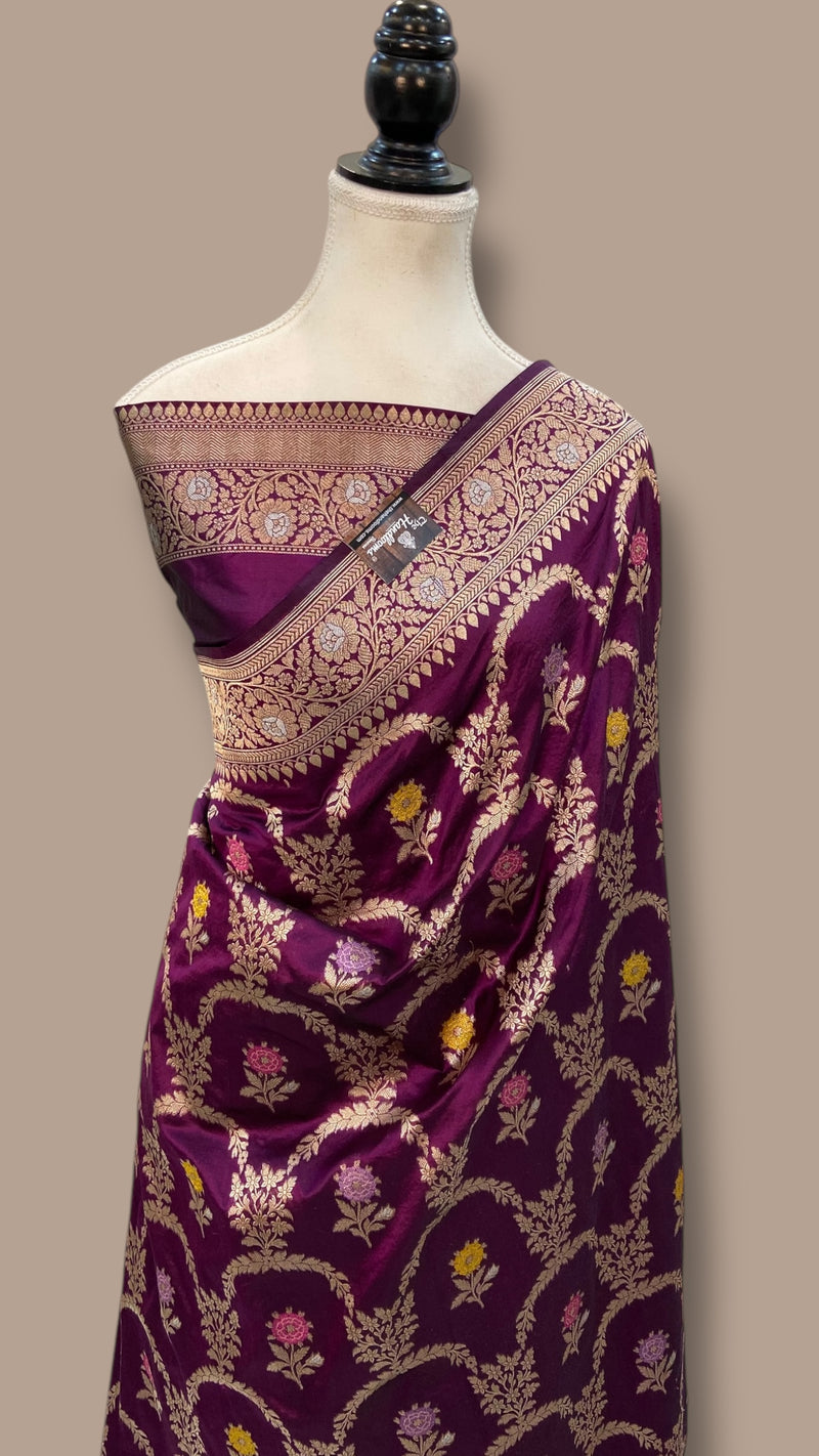 Katan Silk Banarasi Handloom Saree - All over Jaal work With Meenakari - The Handlooms