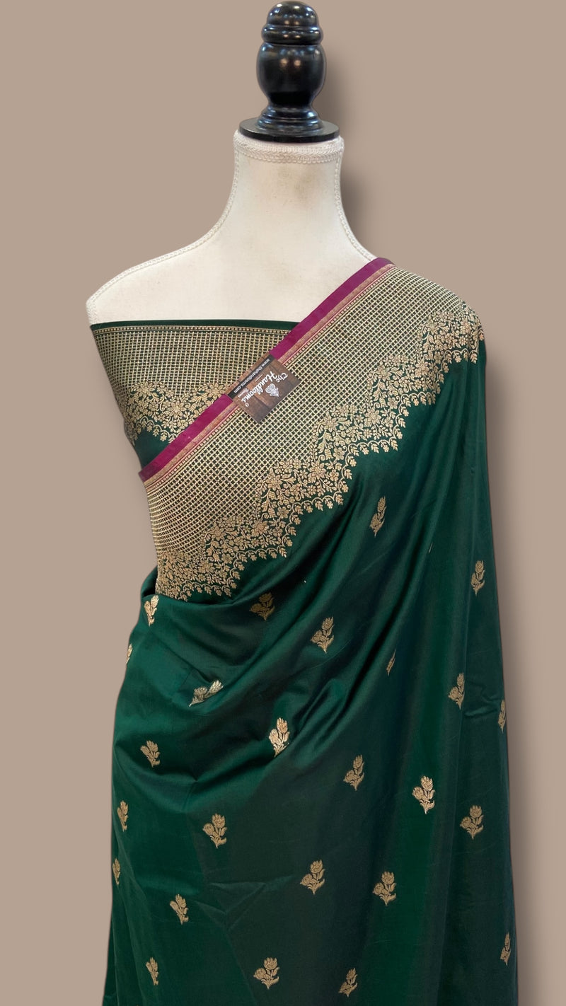 Pure Satan Silk Banarasi Handloom Saree - All over Motifs Work - The Handlooms