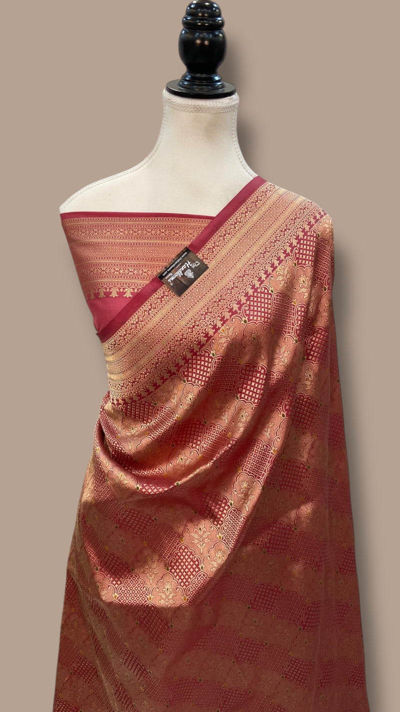 Regal Pure Katan Silk Banarasi Saree – Handwoven Tanchui Brocade - The Handlooms