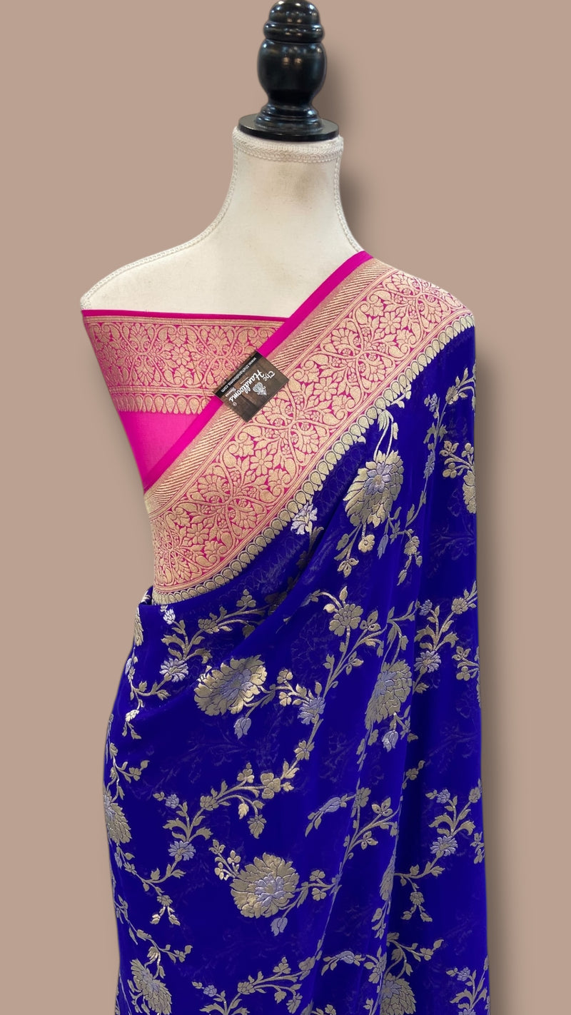 Khaddi Georgette Handloom Banarasi Saree - All over sona roopa Jaal Work - The Handlooms