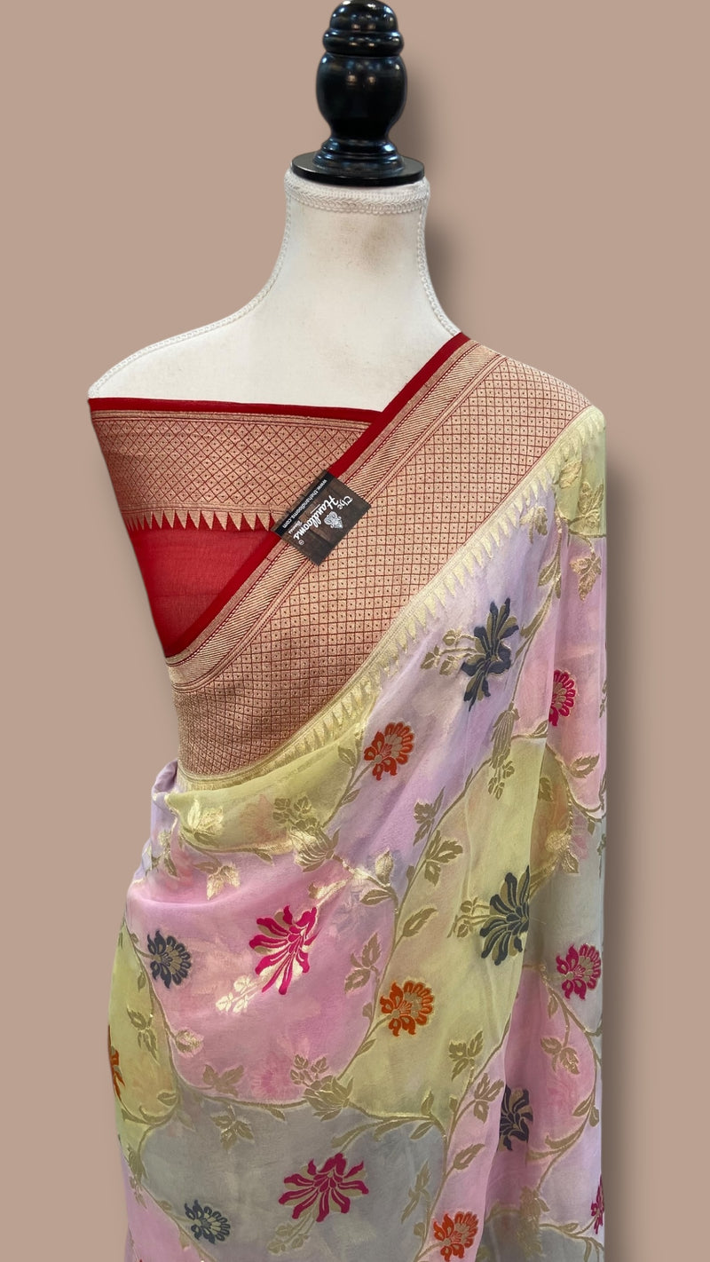 Pure Khaddi Georgette Handloom Banarasi Saree - All over Jaal Work With Meenakari - The Handlooms
