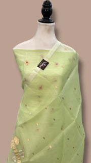 Pure Linen Handloom Banarasi Dress Material Kadua Boota With Kora Dupatta - The Handlooms