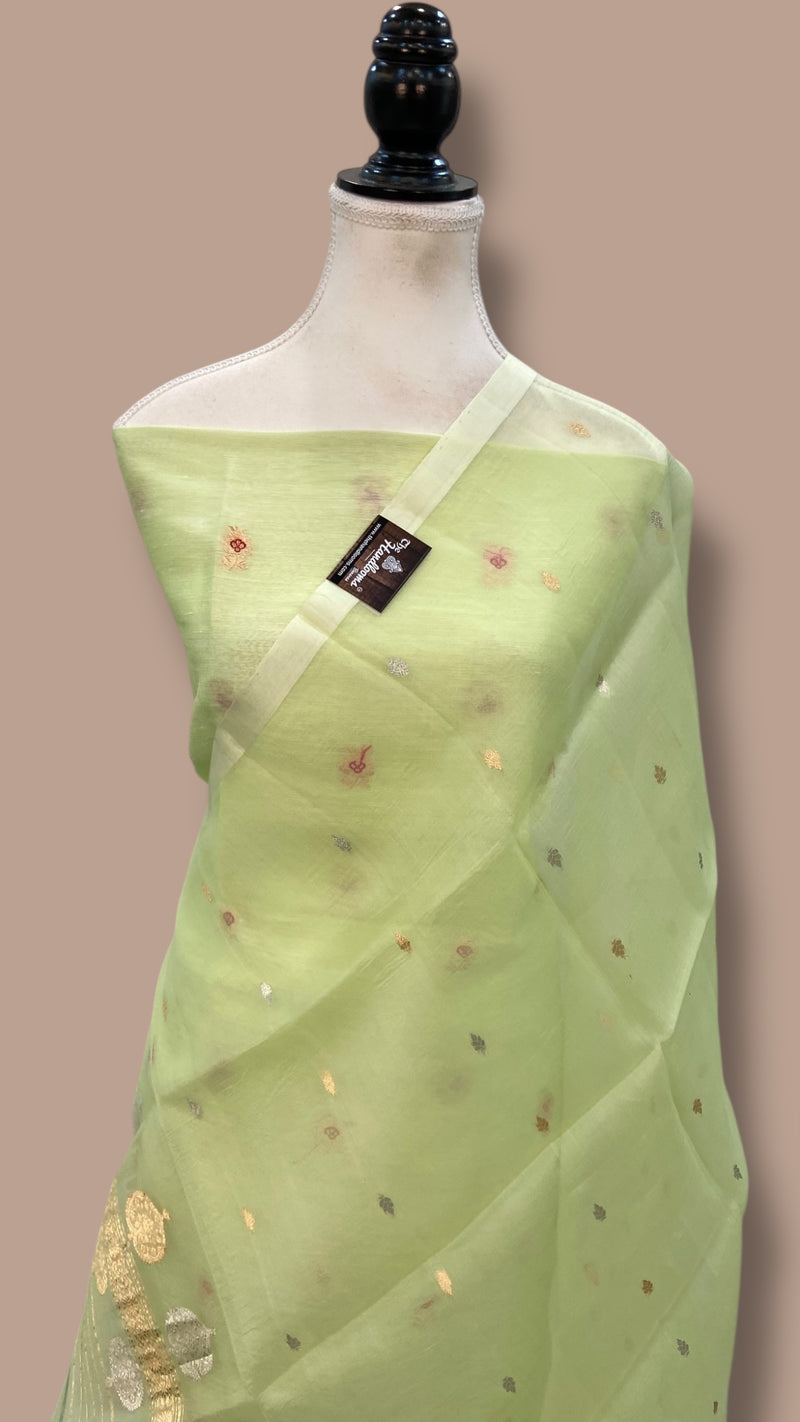 Pure Linen Handloom Banarasi Dress Material Kadua Boota With Kora Dupatta - The Handlooms
