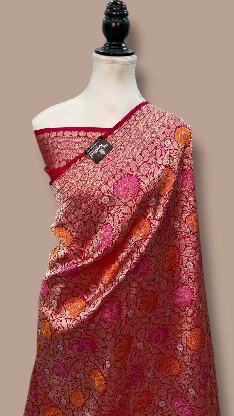Regal Pure Katan Silk Banarasi Saree – Handwoven Tanchui Brocade - The Handlooms
