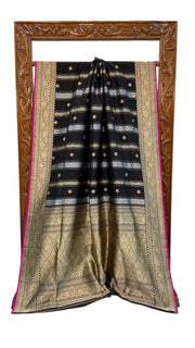 Pure Katan Silk Banarasi Handloom Saree - All over soona roopa Kadua stripe - The Handlooms