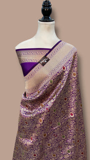 Regal Pure Katan Silk Banarasi Saree – Handwoven Tanchui Brocade with Meenakari Work - The Handlooms