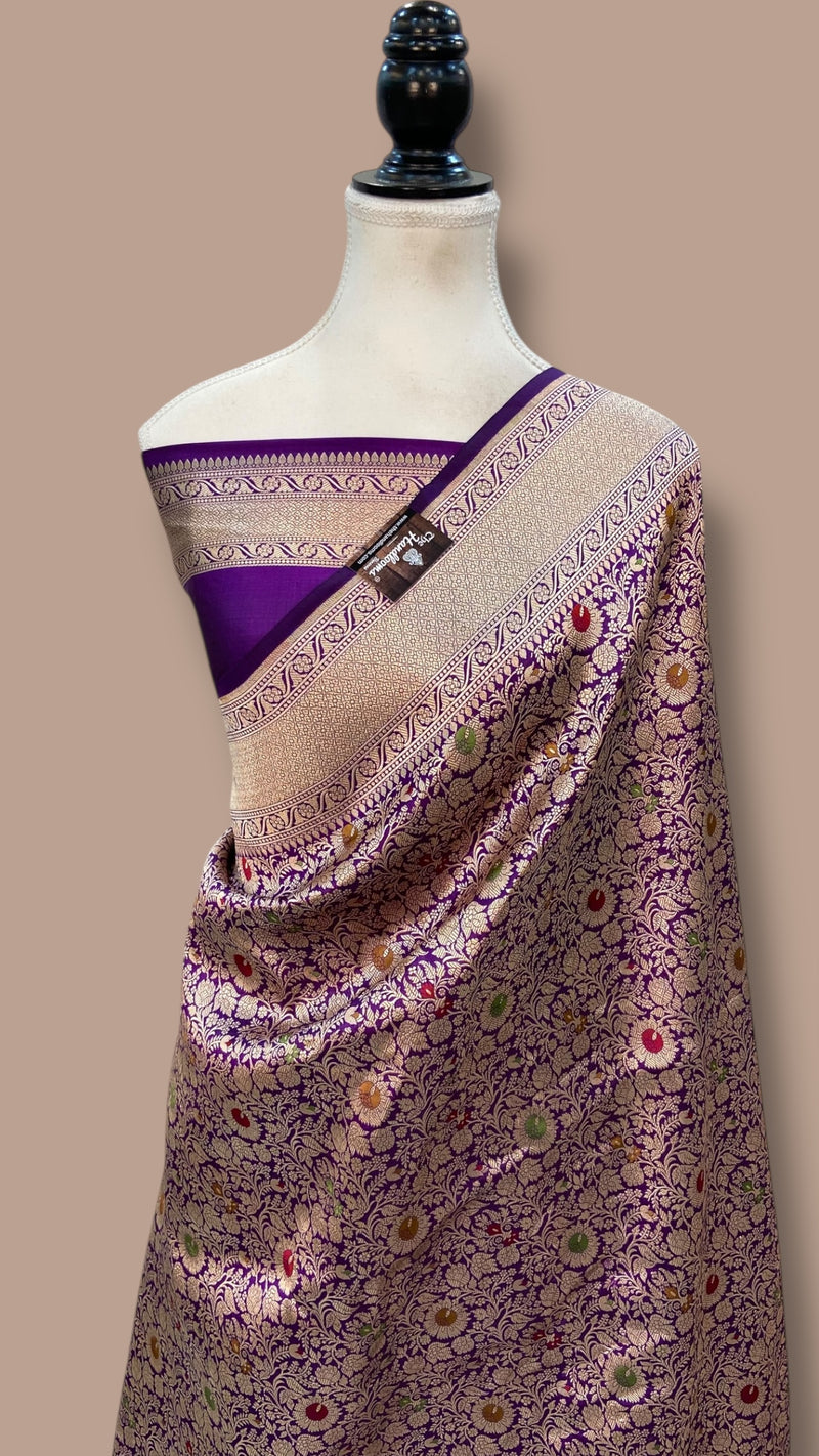 Regal Pure Katan Silk Banarasi Saree – Handwoven Tanchui Brocade with Meenakari Work - The Handlooms