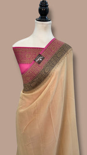 Pure Khaddi Georgette Handloom Banarasi Saree - Antique Zari - The Handlooms