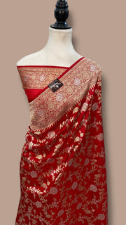 Pure Katan Silk Banarasi Handloom Saree - All Over Sona Roopa Jaal Work - The Handlooms