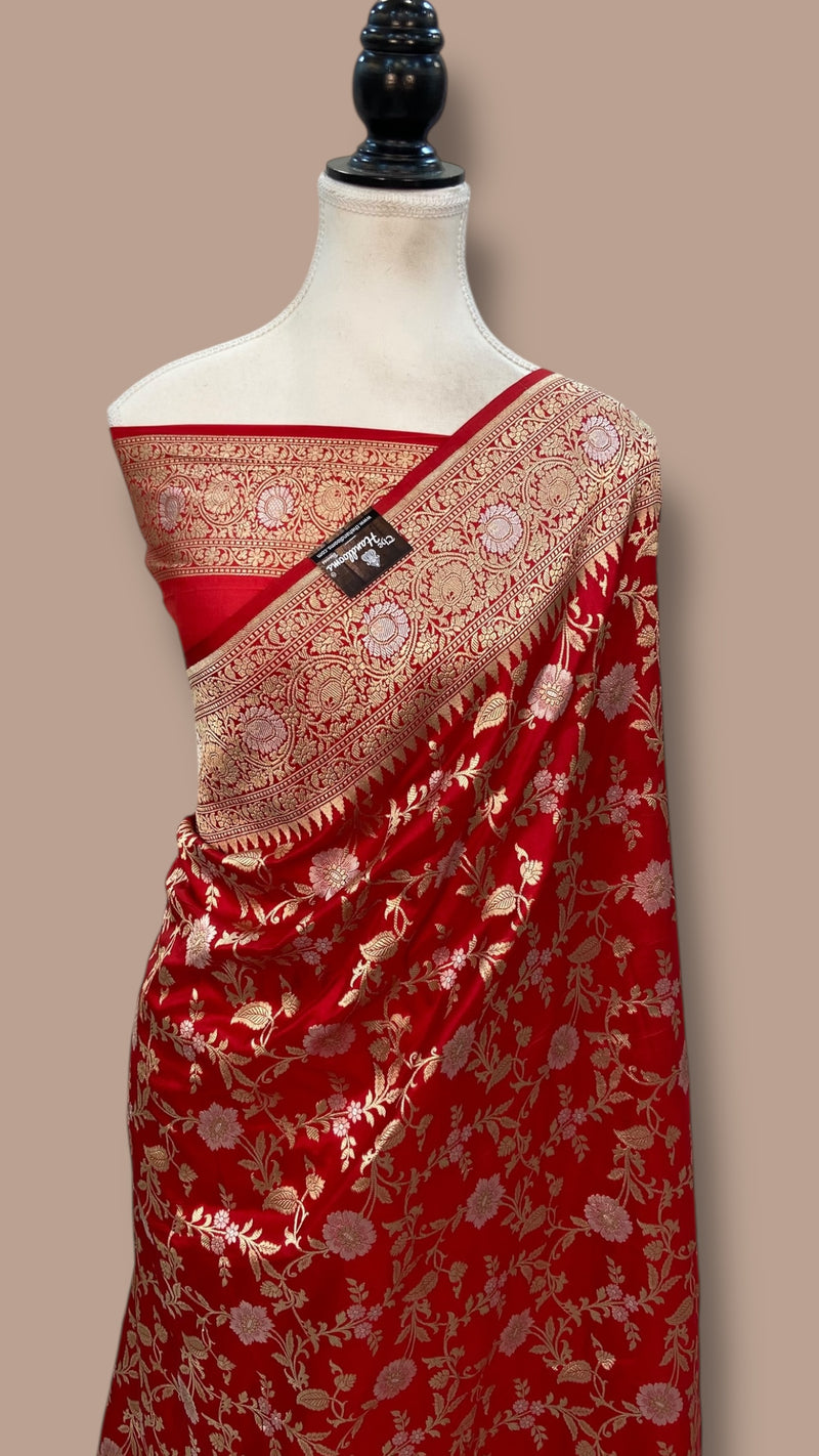 Pure Katan Silk Banarasi Handloom Saree - All Over Sona Roopa Jaal Work - The Handlooms