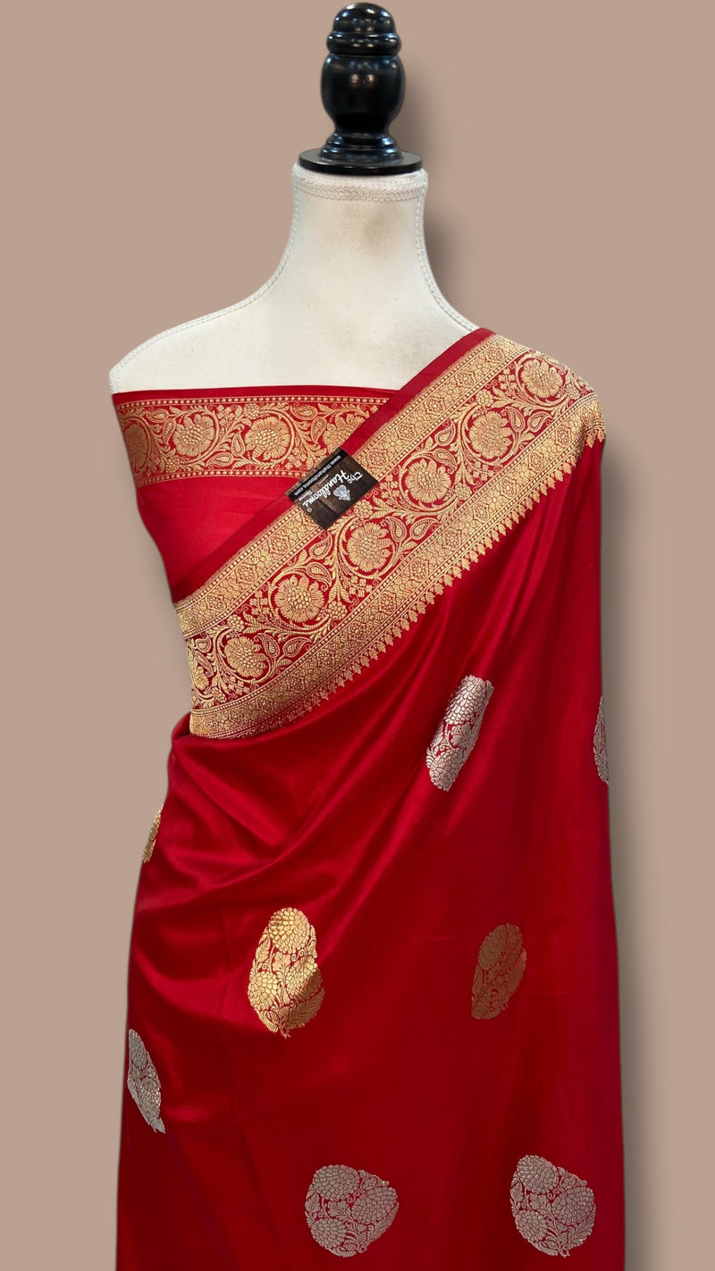Pure Katan Silk Banarasi Handloom Saree - All Over Sona Roopa Kadua Boota - The Handlooms