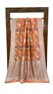 Pure Khaddi Georgette Handloom Banarasi Saree - All over Jaal Work With Meenakari - The Handlooms