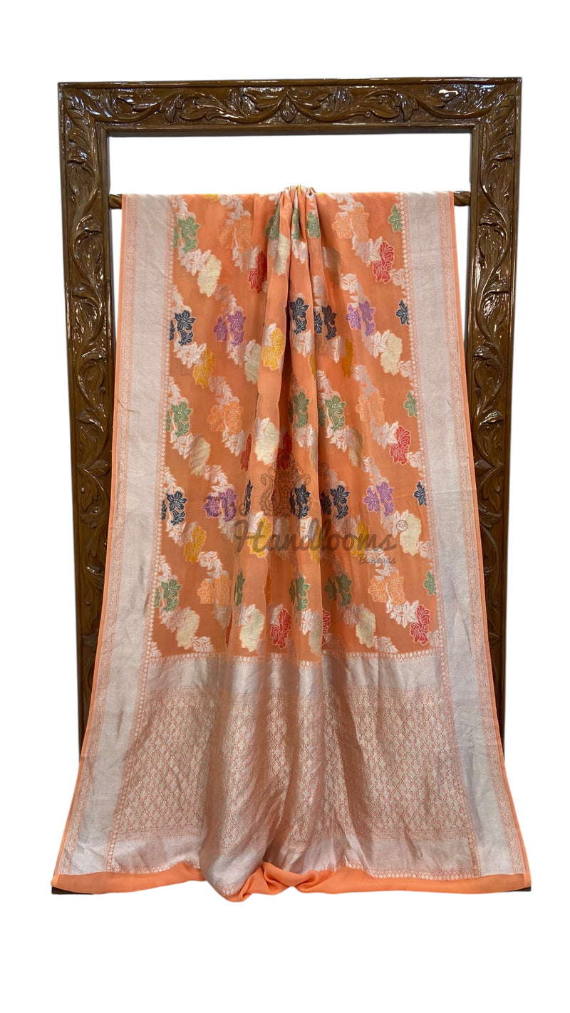 Pure Khaddi Georgette Handloom Banarasi Saree - All over Jaal Work With Meenakari - The Handlooms