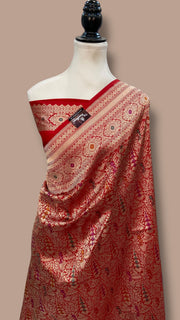 Regal Pure Katan Silk Banarasi Saree – Handwoven Tanchui Brocade with Meenakari Work - The Handlooms