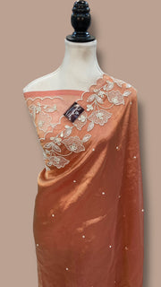 Muted Coral Pure Kora Tissue Handloom Banarasi Saree - Handwork - The Handlooms