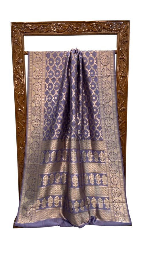 Lavender With Purple Pure Chiniya Silk Khaddi Handloom Banarasi Saree - The Handlooms