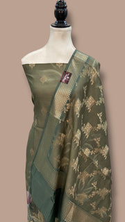 Pure Chiniya Silk Handloom Banarasi Dress Material with Elegant Digital Print” - The Handlooms
