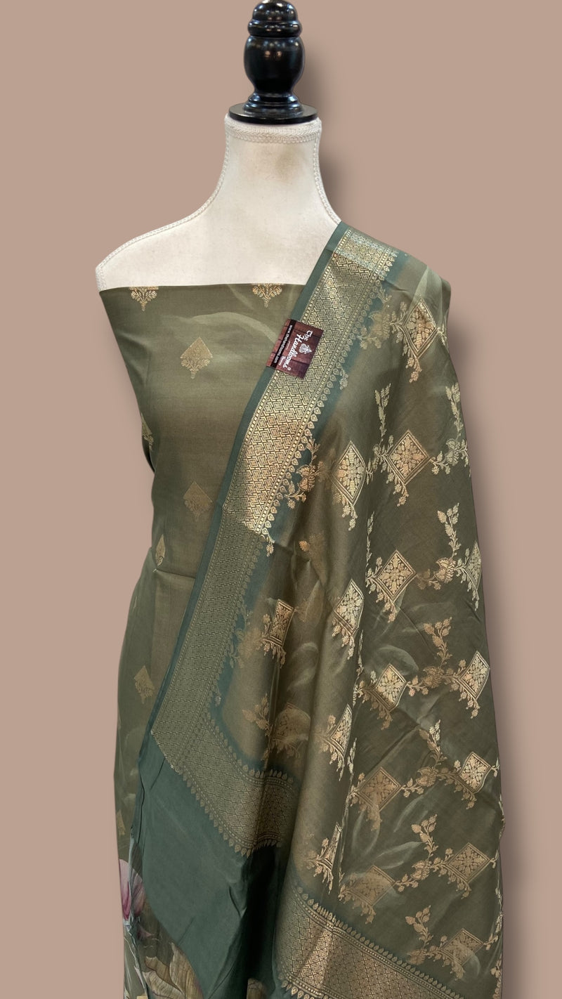 Pure Chiniya Silk Handloom Banarasi Dress Material with Elegant Digital Print” - The Handlooms