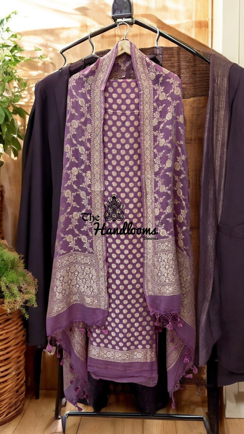 Khaddi Georgette Banarasi Dress material Water Zari - The Handlooms