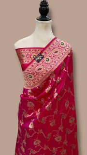 Pure Katan Silk Banarasi Handloom Saree - All Over Jaal Work - With Meenakari - The Handlooms