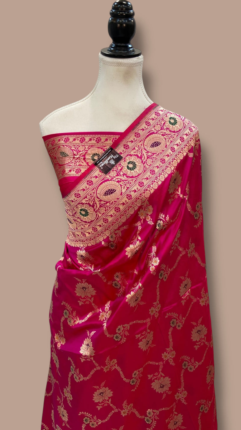 Pure Katan Silk Banarasi Handloom Saree - All Over Jaal Work - With Meenakari - The Handlooms