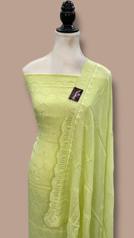 Pure Georgette Banarasi Chikankari Dress Material - The Handlooms