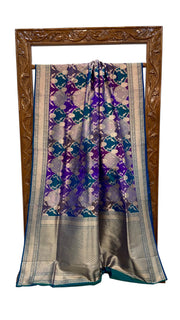 Multicolor Pure Katan Silk Banarasi Handloom Saree - All over Jaal Work With Rangkart - The Handlooms