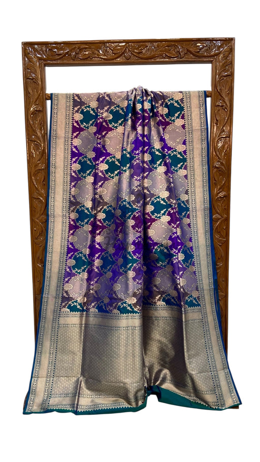 Multicolor Pure Katan Silk Banarasi Handloom Saree - All over Jaal Work With Rangkart - The Handlooms