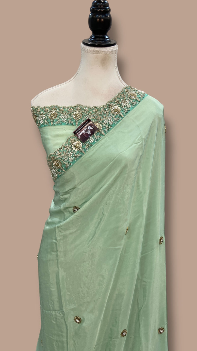 Pure Silk Handloom Banarasi Saree with Handwork Lace - The Handlooms