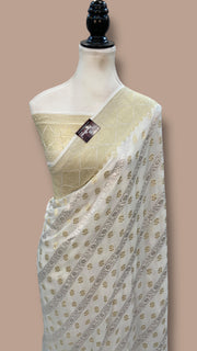 Khaddi Georgette Handloom Banarasi Saree - All Over Sona Roopa Jaal Work - The Handlooms