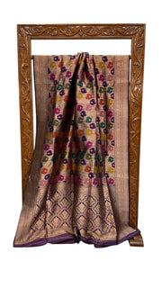 Multicolor Pure Katan Silk Banarasi Handloom Saree - All over Jaal Work With Rangkart - The Handlooms