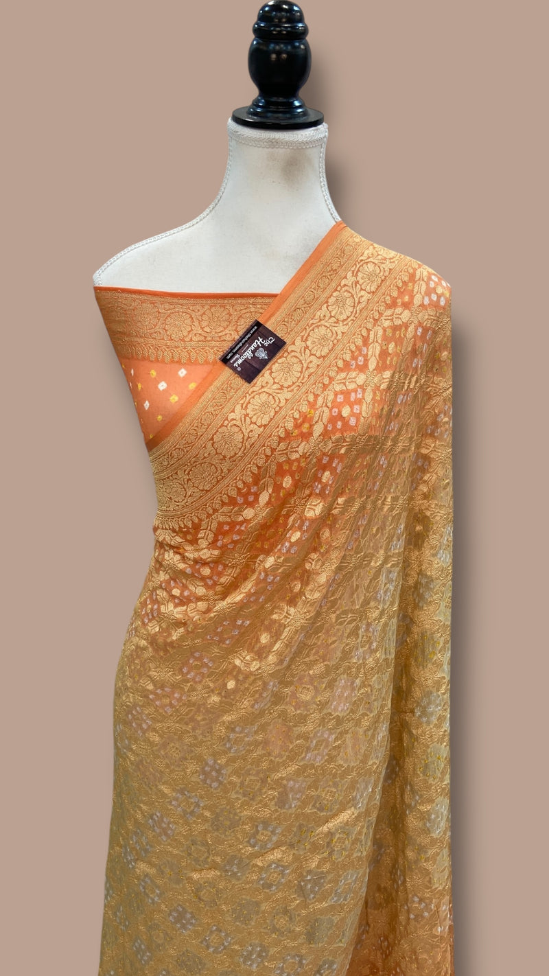 Pure Georgette Banarasi Bandhej Handloom Saree - The Handlooms