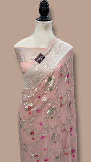 Khaddi Georgette Handloom Banarasi Saree - All Over Jaal Work With Meenakari - The Handlooms