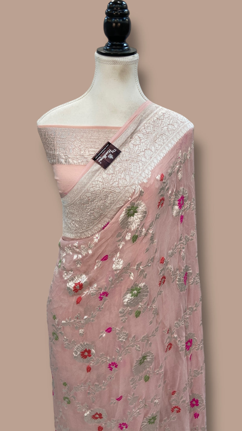 Khaddi Georgette Handloom Banarasi Saree - All Over Jaal Work With Meenakari - The Handlooms