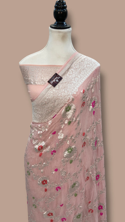 Khaddi Georgette Handloom Banarasi Saree - All Over Jaal Work With Meenakari - The Handlooms