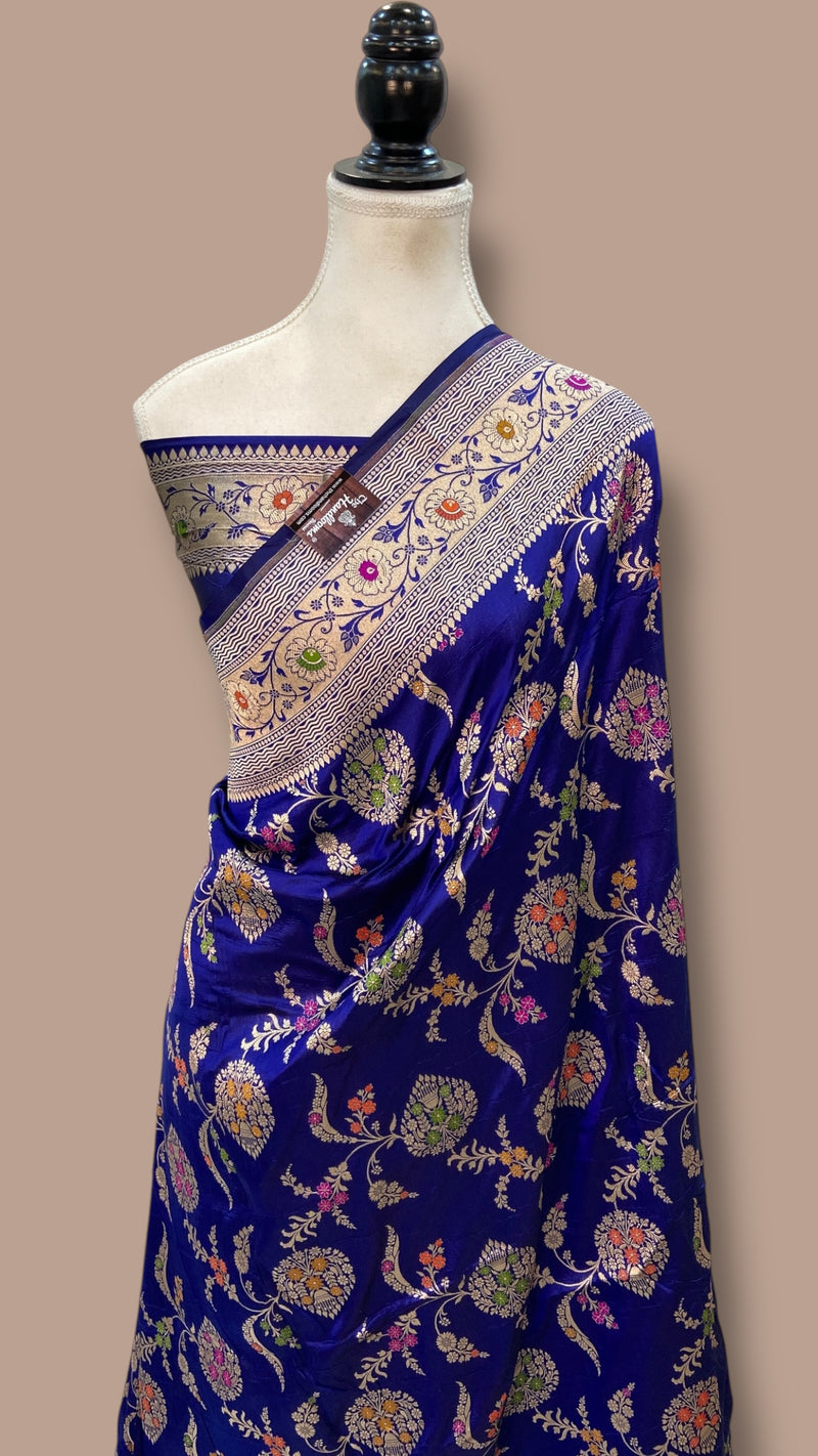 Pure Katan Silk Banarasi Handloom Saree - All over Jaal Work With Meenakari - The Handlooms