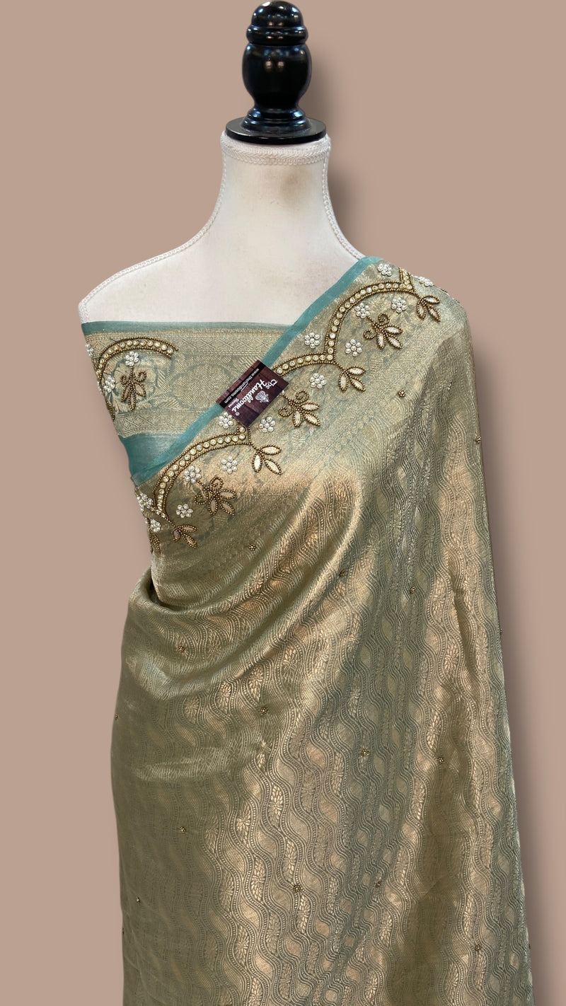 Pure Kora Tissue Handloom Banarasi Saree - Handwork - The Handlooms