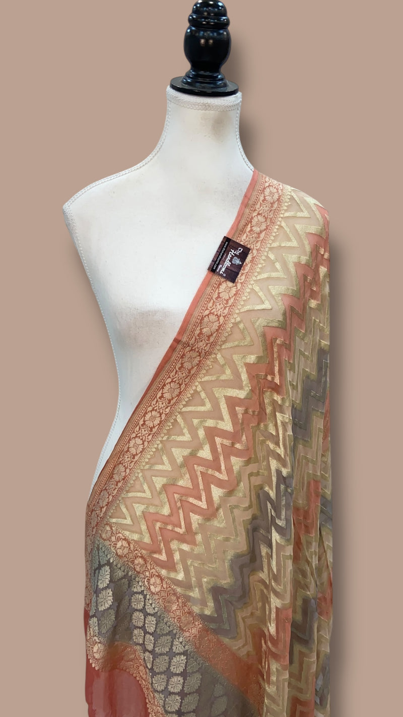 Pure Khaddi Georgette Dupatta - water zari - The Handlooms