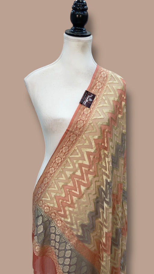 Pure Khaddi Georgette Dupatta - water zari - The Handlooms