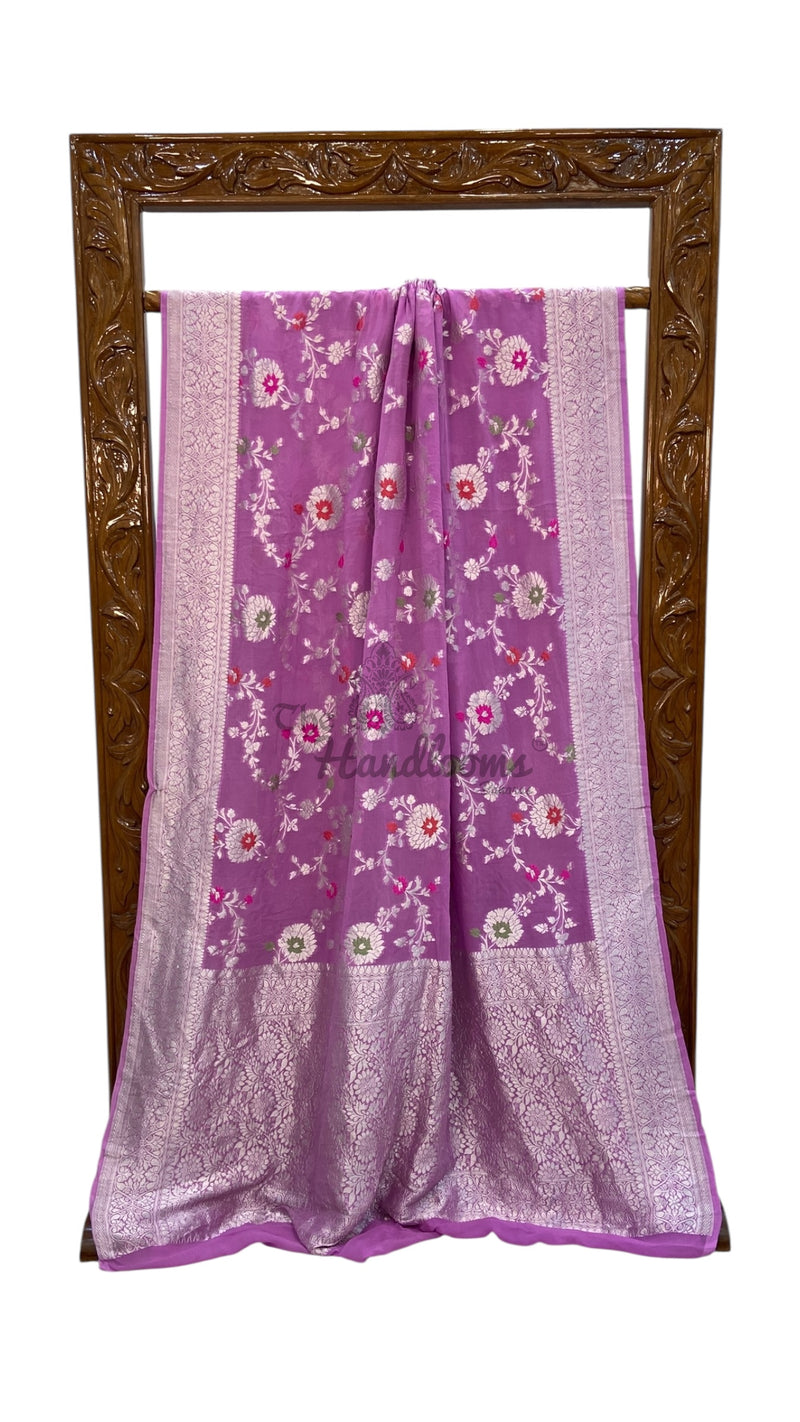 Khaddi Georgette Handloom Banarasi Saree - All Over Jaal Work With Meenakari - The Handlooms
