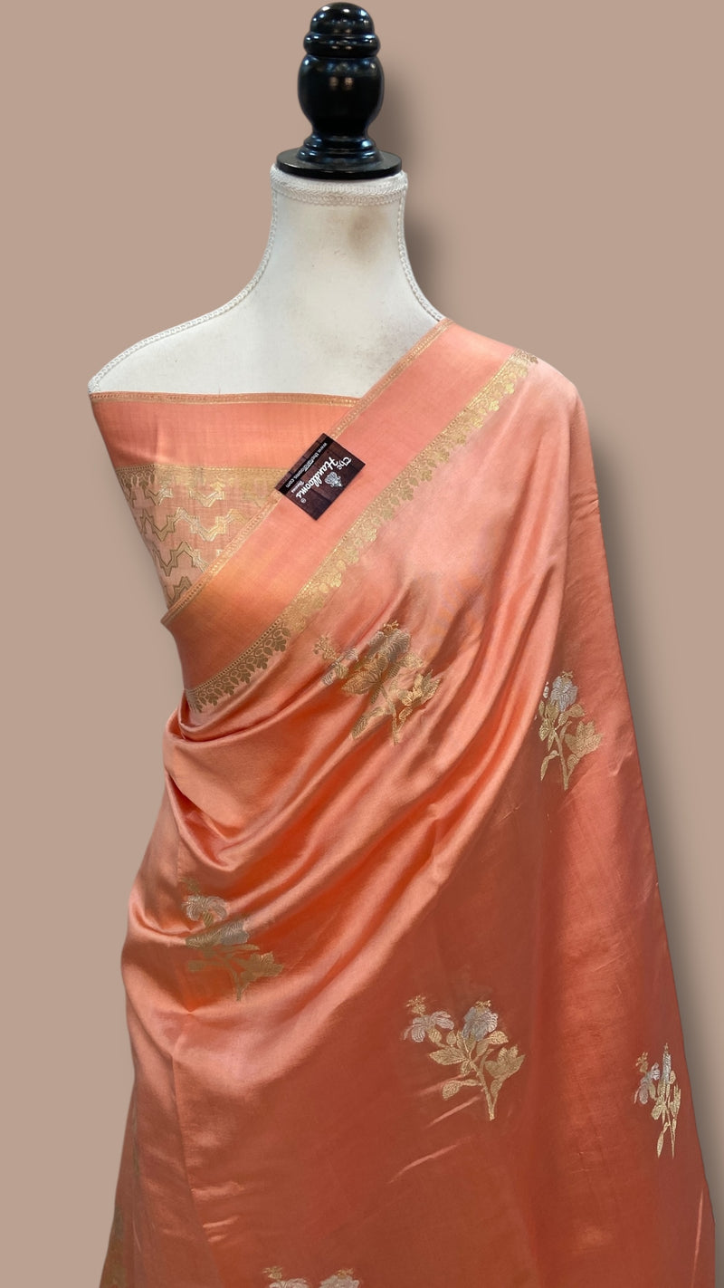 Pure Mango Silk Banarasi Handlokom Saree - The Handlooms