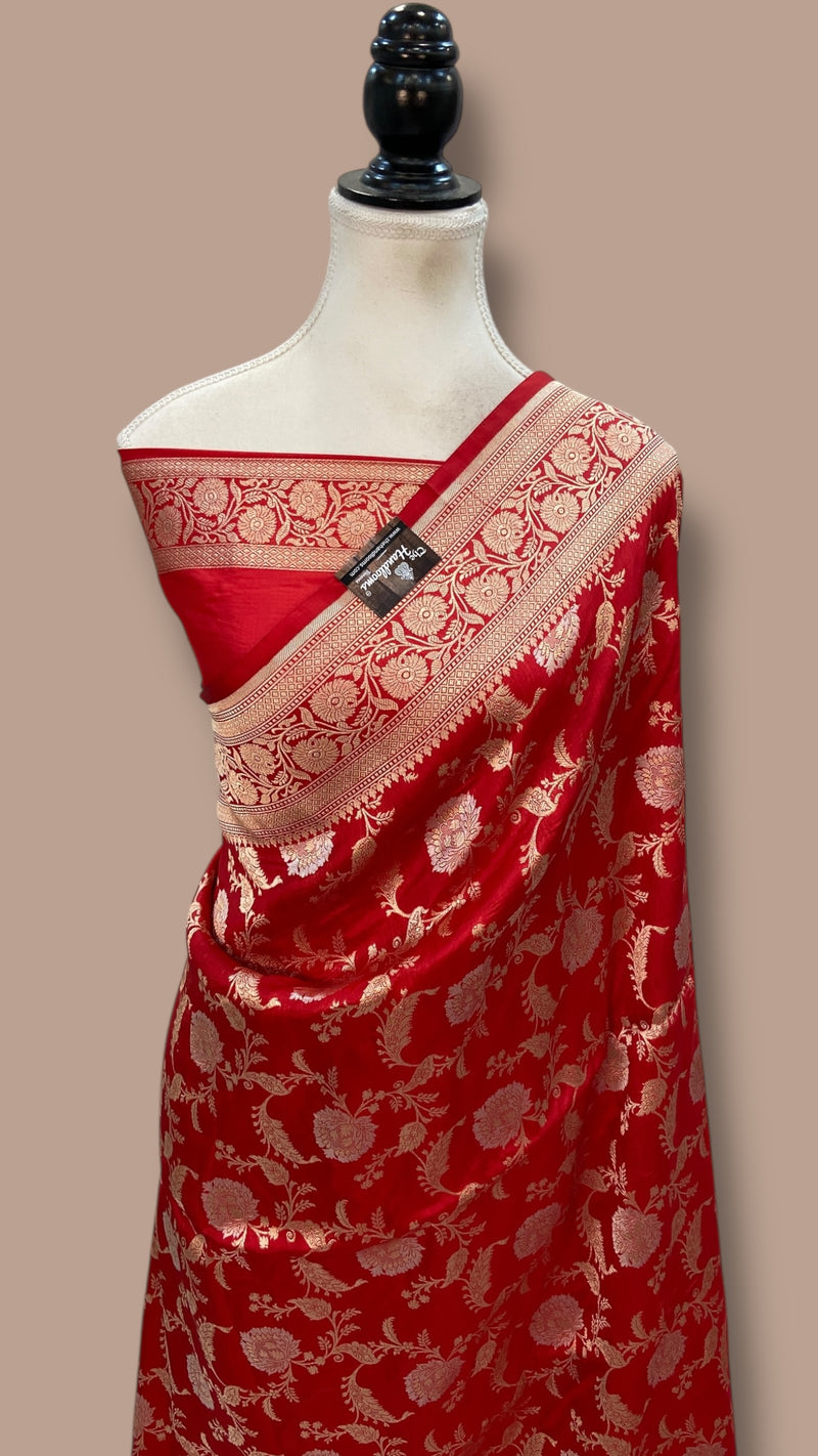 Pure Katan Silk Banarasi Handloom Saree - All Over Sona Roopa Jaal Work - The Handlooms