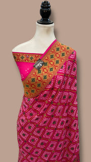 Pure Georgette Banarasi Bandhej Handloom Saree - Meenakari - The Handlooms