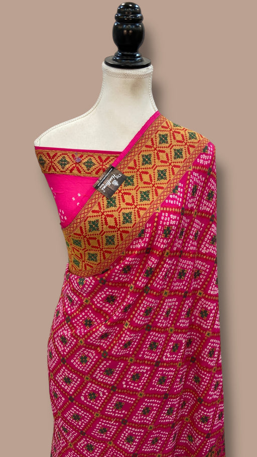 Pure Georgette Banarasi Bandhej Handloom Saree - Meenakari - The Handlooms